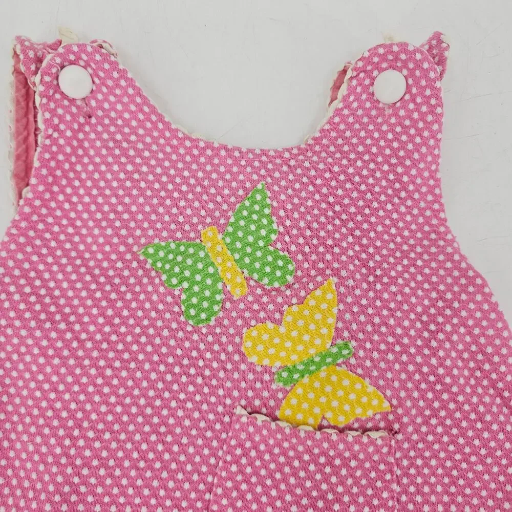 Vintage Carter's Pink Dotted Butterfly Overall Bib Dress Shortalls Baby 18 4032